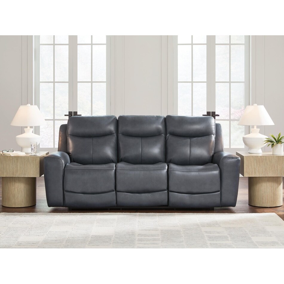 momentum blue power leather reclining sofa   