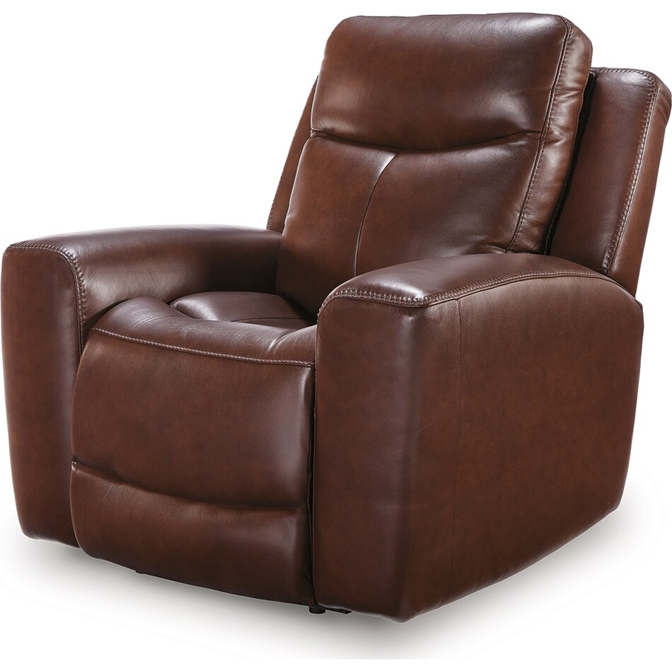 momentum mahogany power leather recliner   
