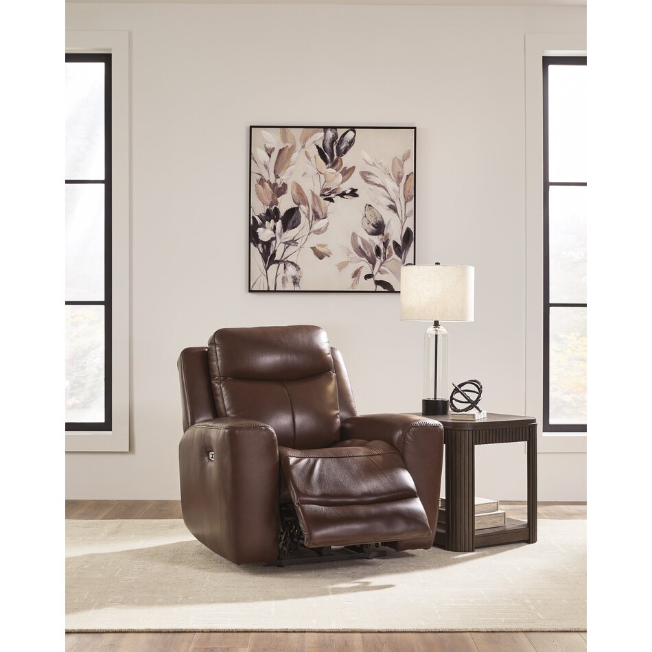 momentum mahogany power leather recliner   