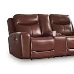momentum mahogany power leather reclining console loveseat   