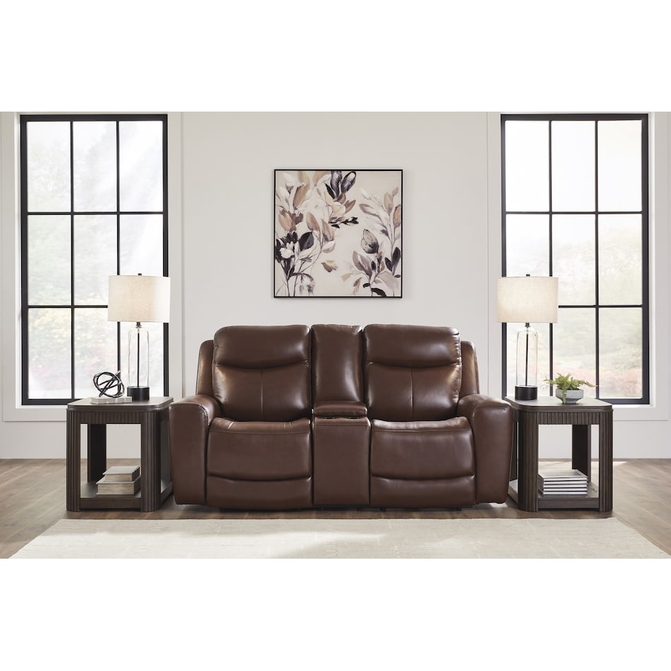 momentum mahogany power leather reclining console loveseat   