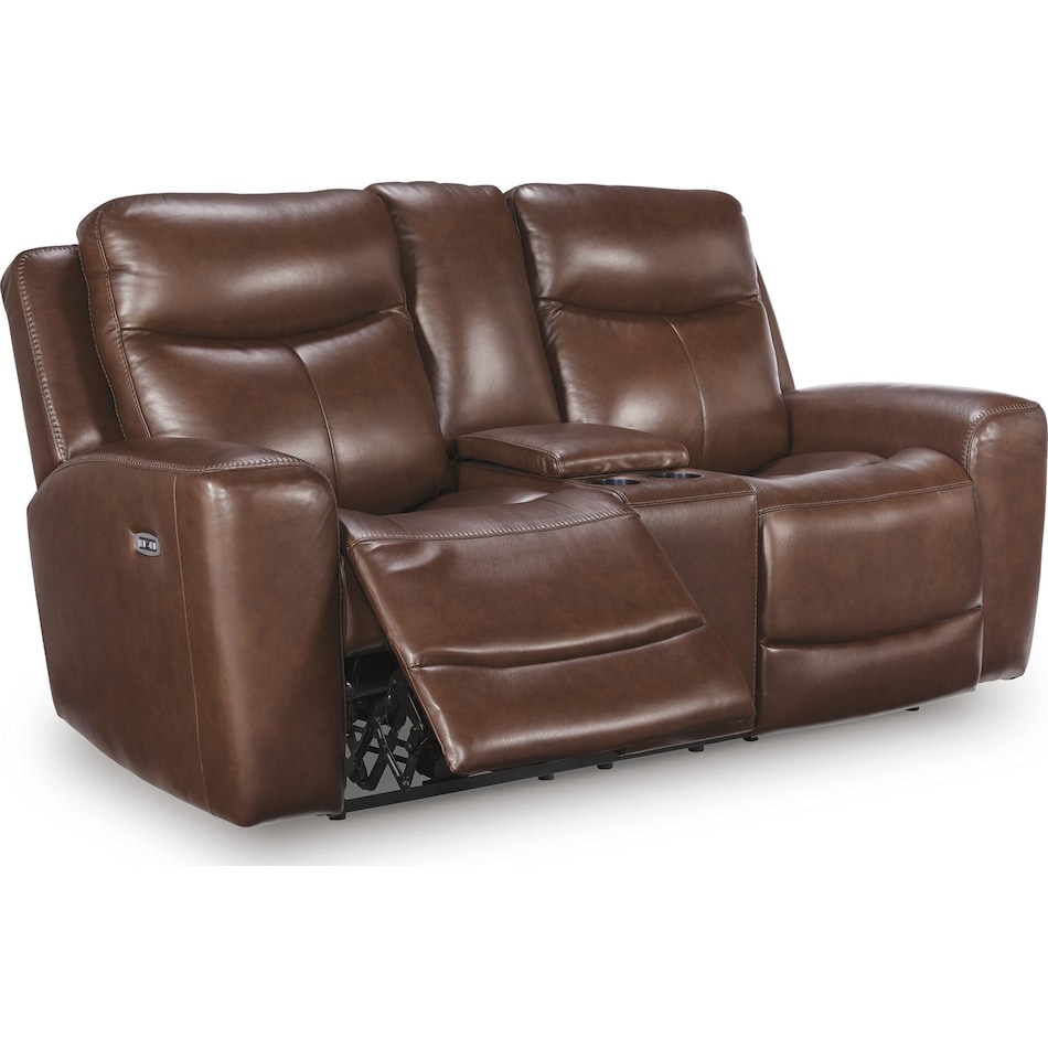 momentum mahogany power leather reclining console loveseat   