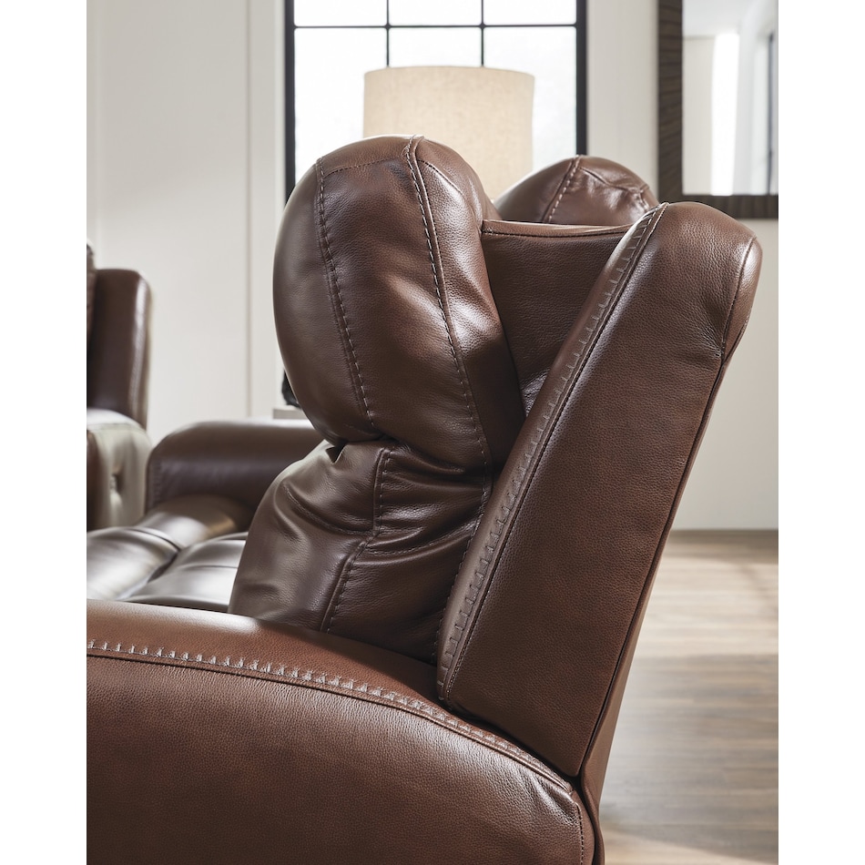 momentum mahogany power leather reclining console loveseat   