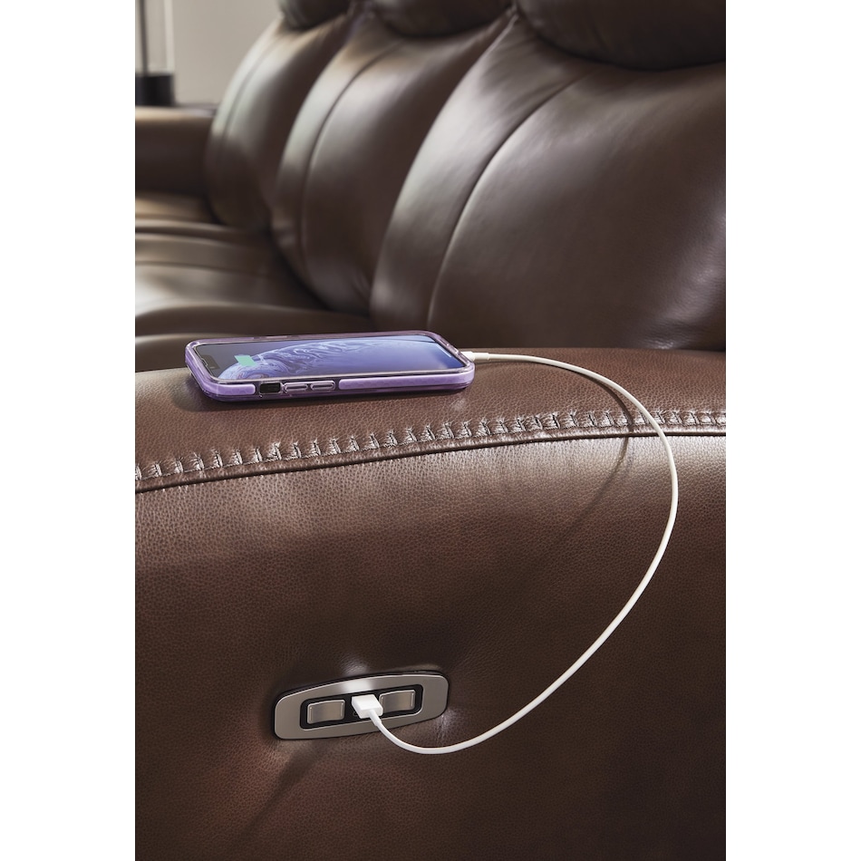 momentum mahogany power leather reclining console loveseat   