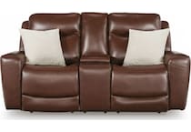 momentum mahogany power leather reclining console loveseat   