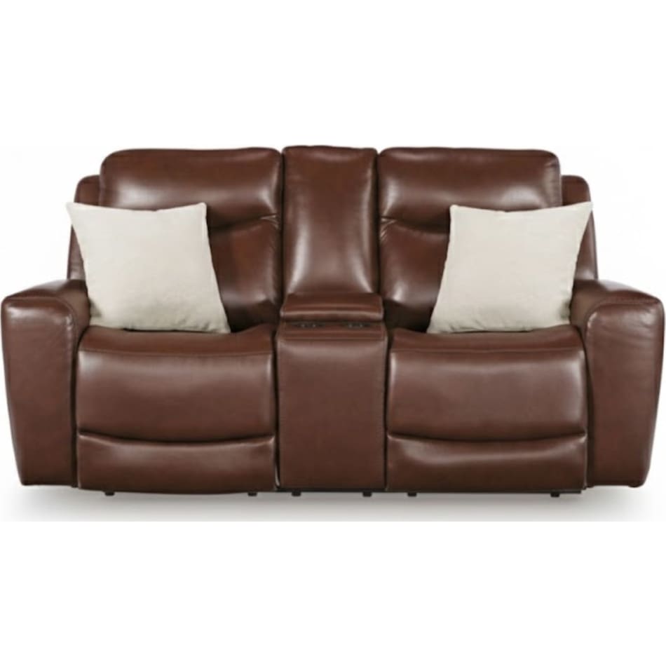momentum mahogany power leather reclining console loveseat   