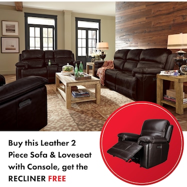 MONTANA LEATHER POWER RECLINING SOFA AND LOVESEAT WITH FREE RECLINER BY FLEXSTEEL