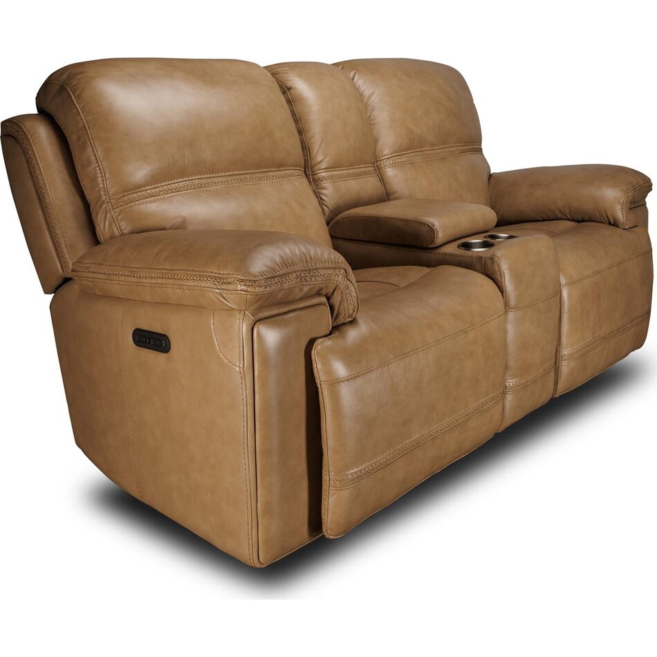 montana khaki power leather reclining console loveseat   