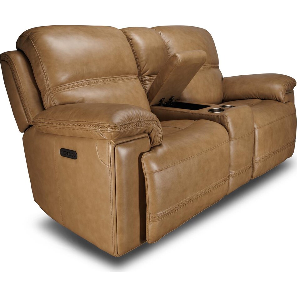 montana khaki power leather reclining console loveseat   