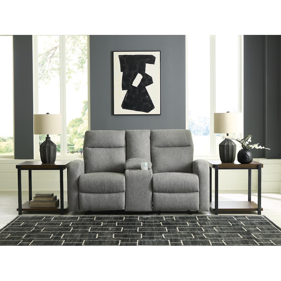 moreau place grey reclining console loveseat   