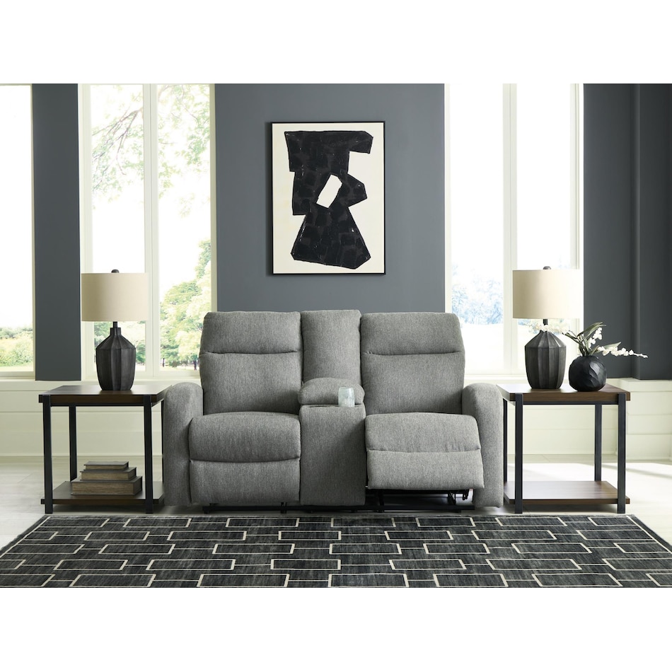 moreau place grey reclining console loveseat   
