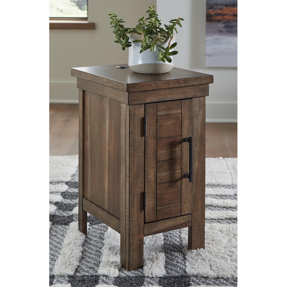 moriville grayish brown chairside table   