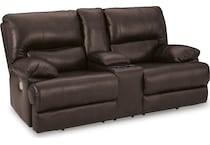 mountainous brown power leather reclining console loveseat   