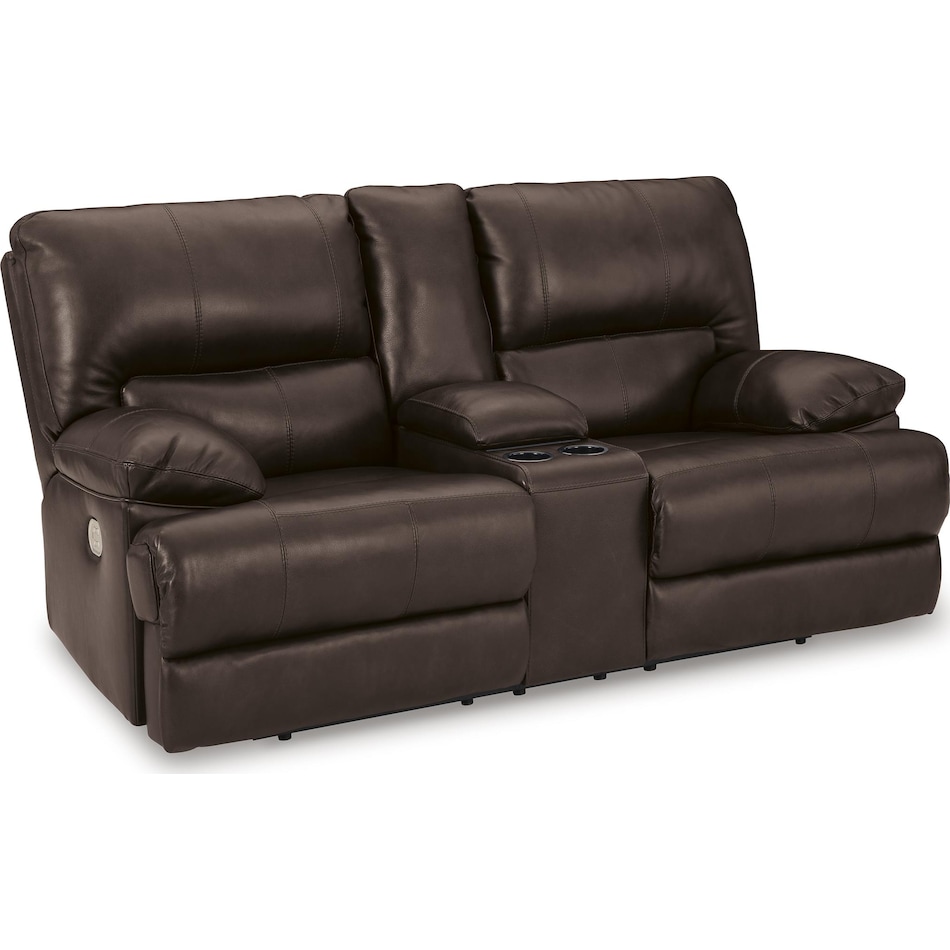 mountainous brown power leather reclining console loveseat   