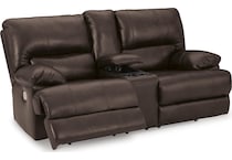 mountainous brown power leather reclining console loveseat   