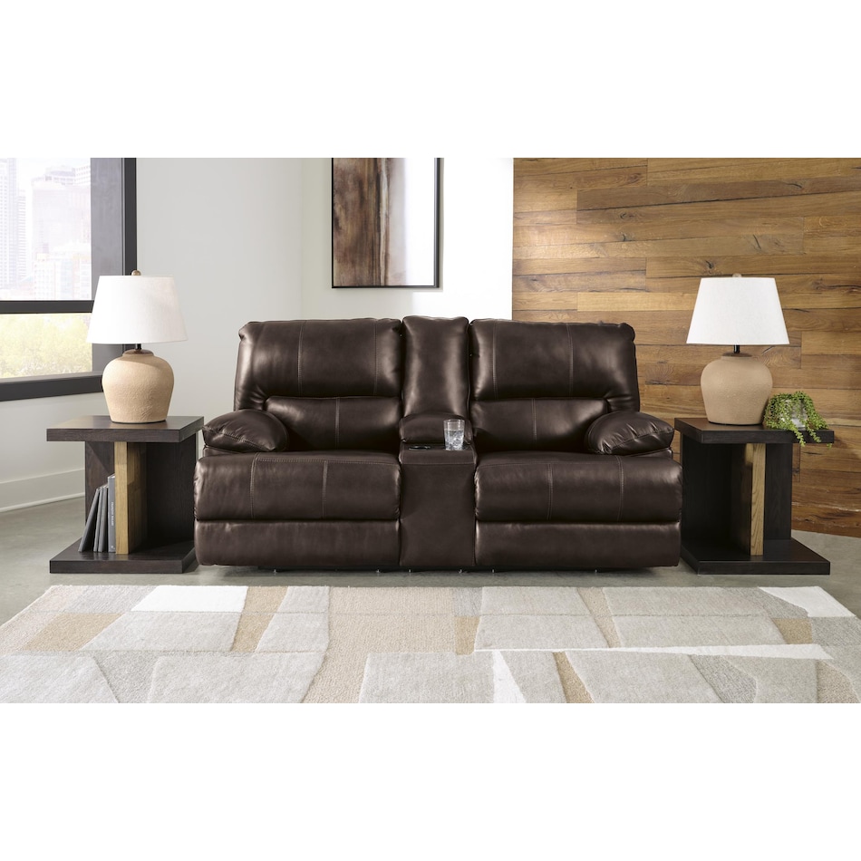 mountainous brown power leather reclining console loveseat   