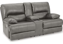 mountainous gray power leather reclining console loveseat   