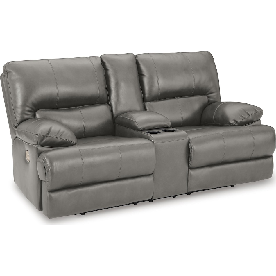 mountainous gray power leather reclining console loveseat   