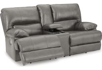 mountainous gray power leather reclining console loveseat   