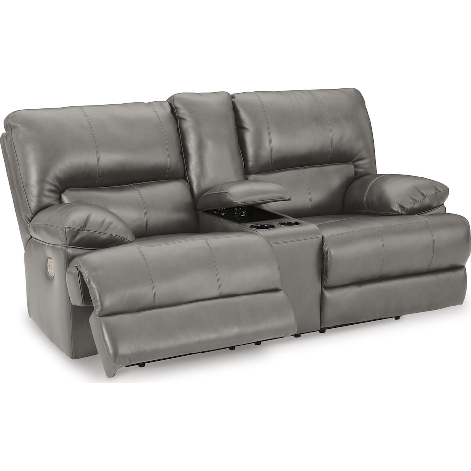 mountainous gray power leather reclining console loveseat   