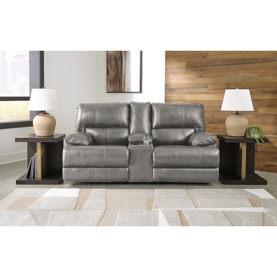 mountainous gray power leather reclining console loveseat   