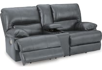 mountainous steel power leather reclining console loveseat   