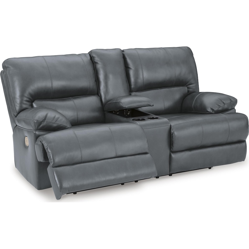 mountainous steel power leather reclining console loveseat   