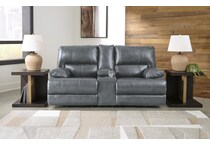 mountainous steel power leather reclining console loveseat   