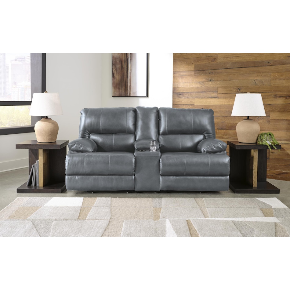 mountainous steel power leather reclining console loveseat   