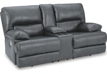 mountainous steel power leather reclining console loveseat   