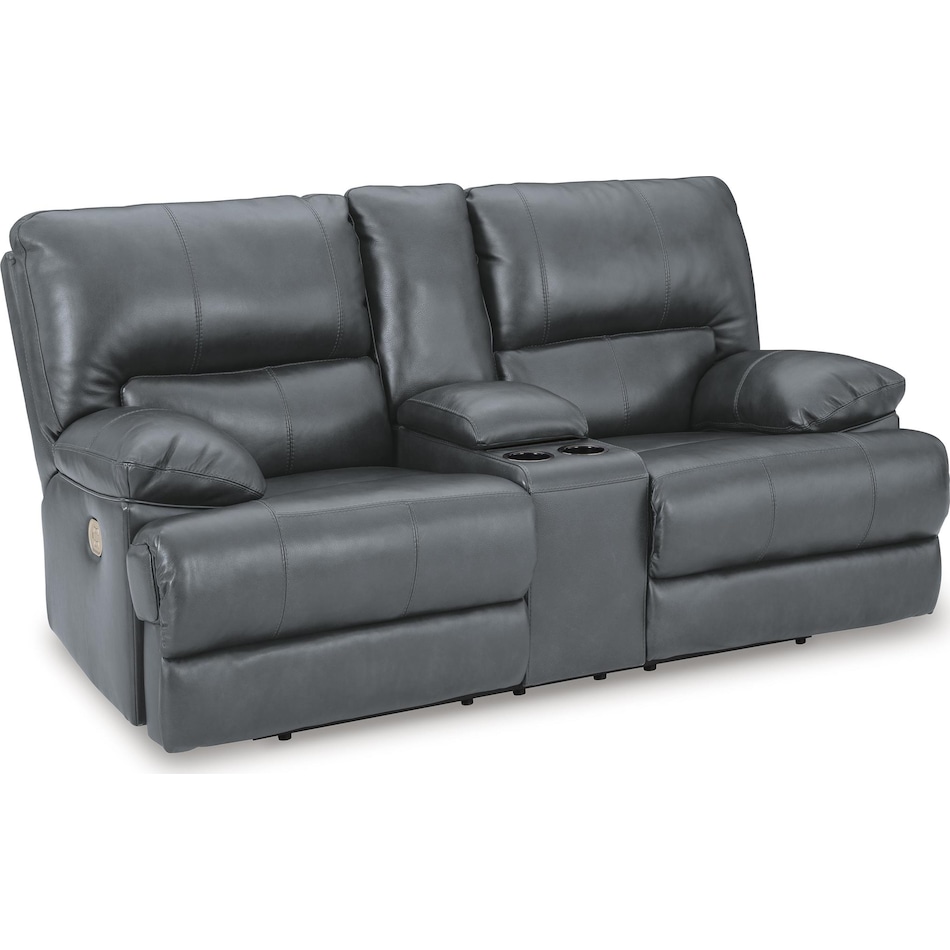 mountainous steel power leather reclining console loveseat   