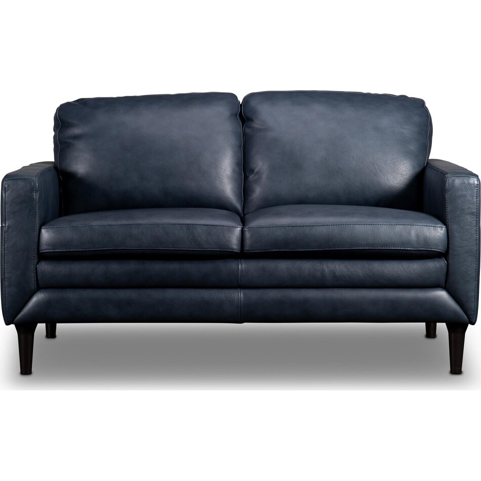 novara navy leather loveseat   