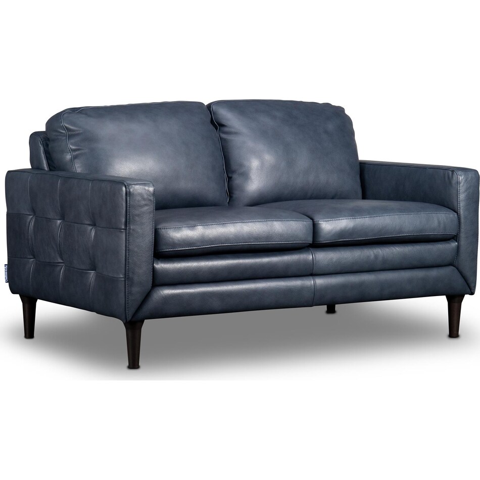novara navy leather loveseat   