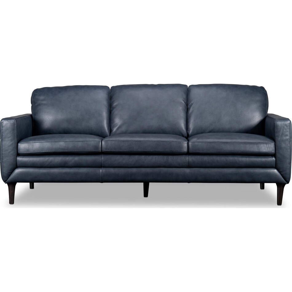 novara navy leather sofa   