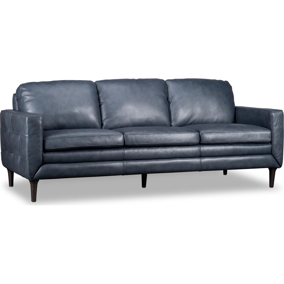 novara navy leather sofa   