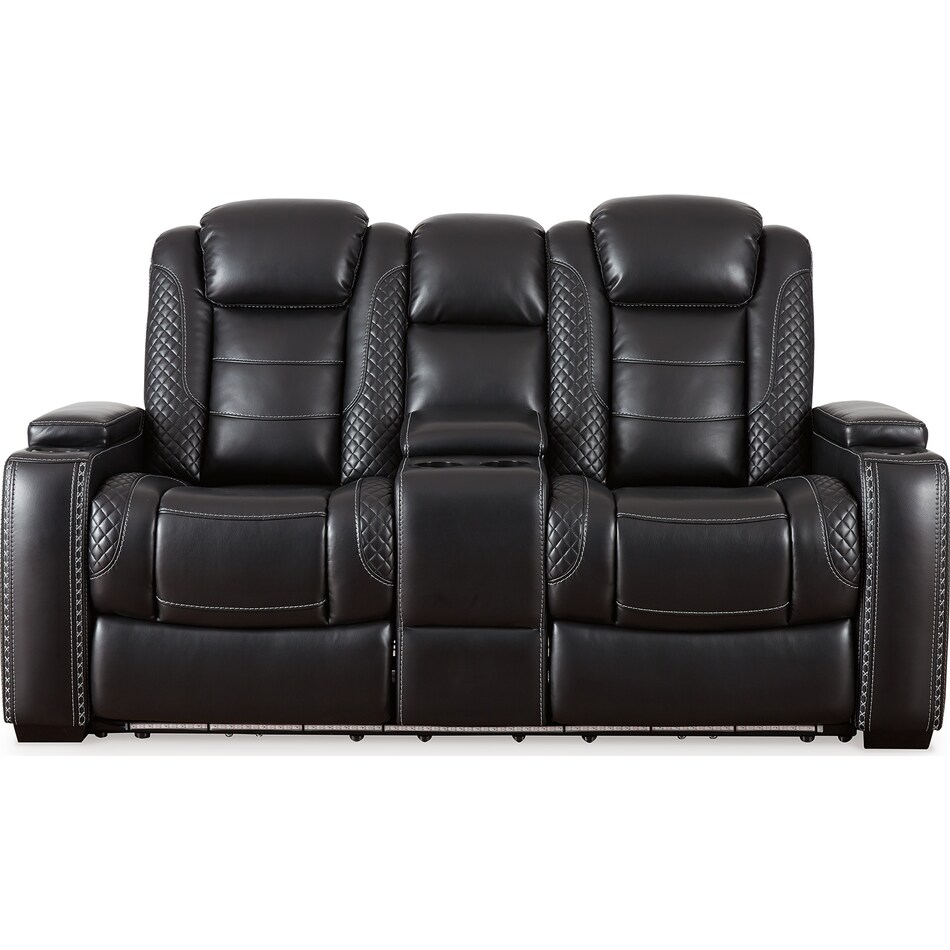 party time midnight power reclining console loveseat   