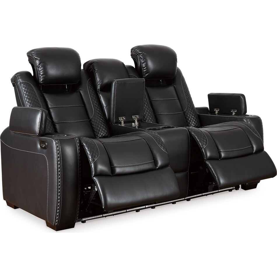 party time midnight power reclining console loveseat   