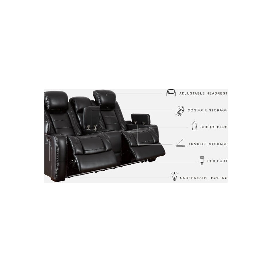 party time midnight power reclining console loveseat   