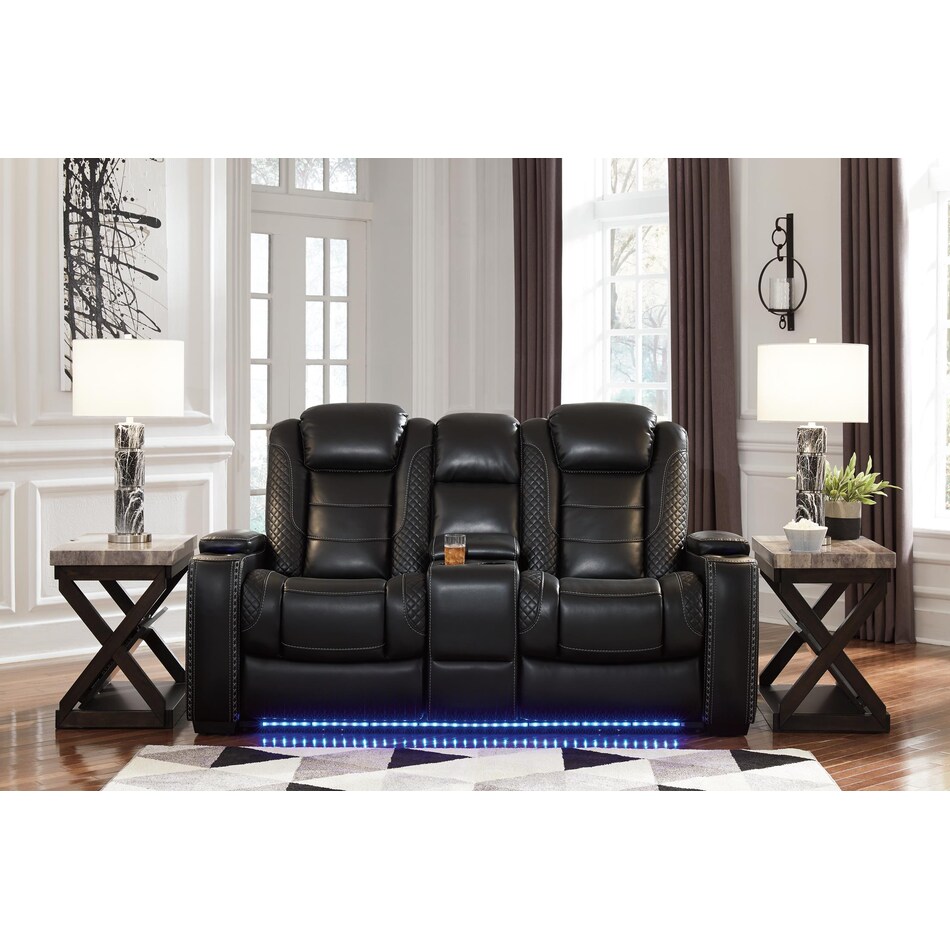 party time midnight power reclining console loveseat   