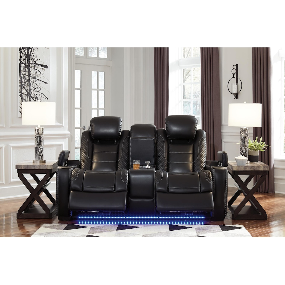 party time midnight power reclining console loveseat   