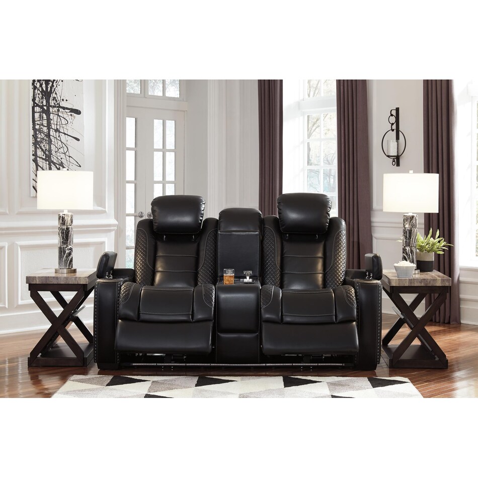 party time midnight power reclining console loveseat   