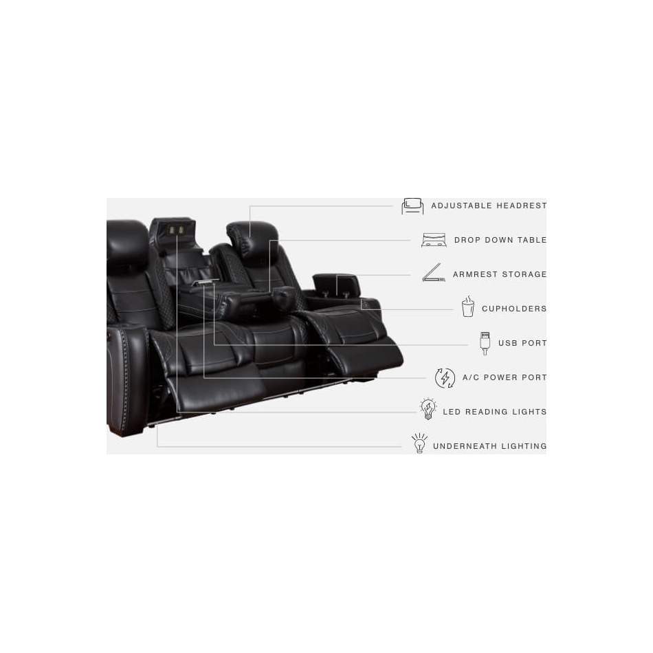 party time midnight power reclining sofa   