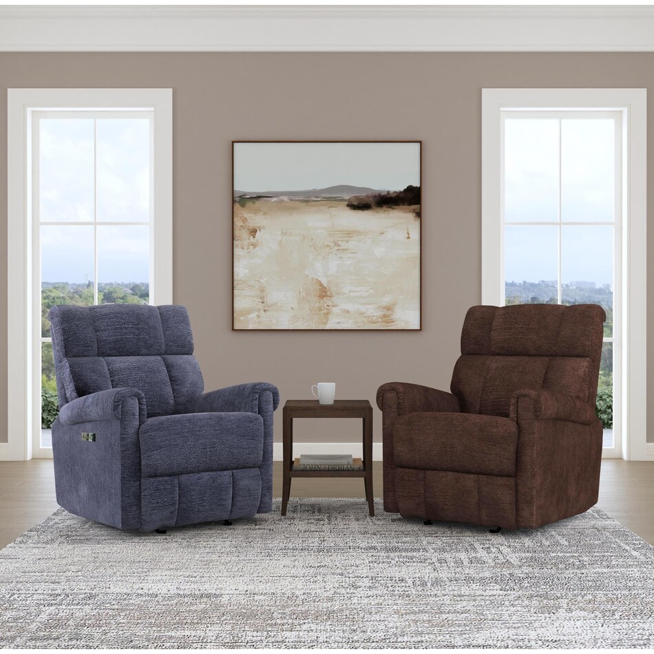 perfect match blue power swivel glider recliner   