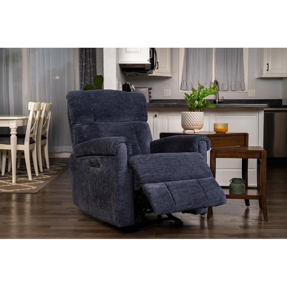 perfect match blue power swivel glider recliner   