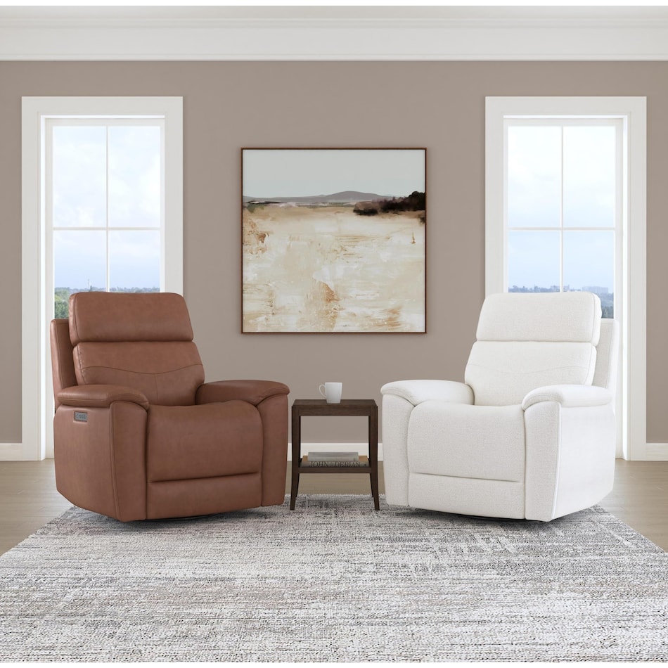 perfect match brown power leather swivel glider recliner   
