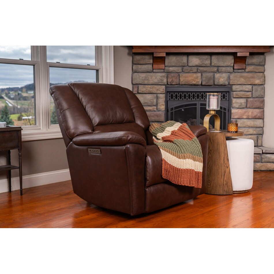 perfect match brown power leather wall recliner   
