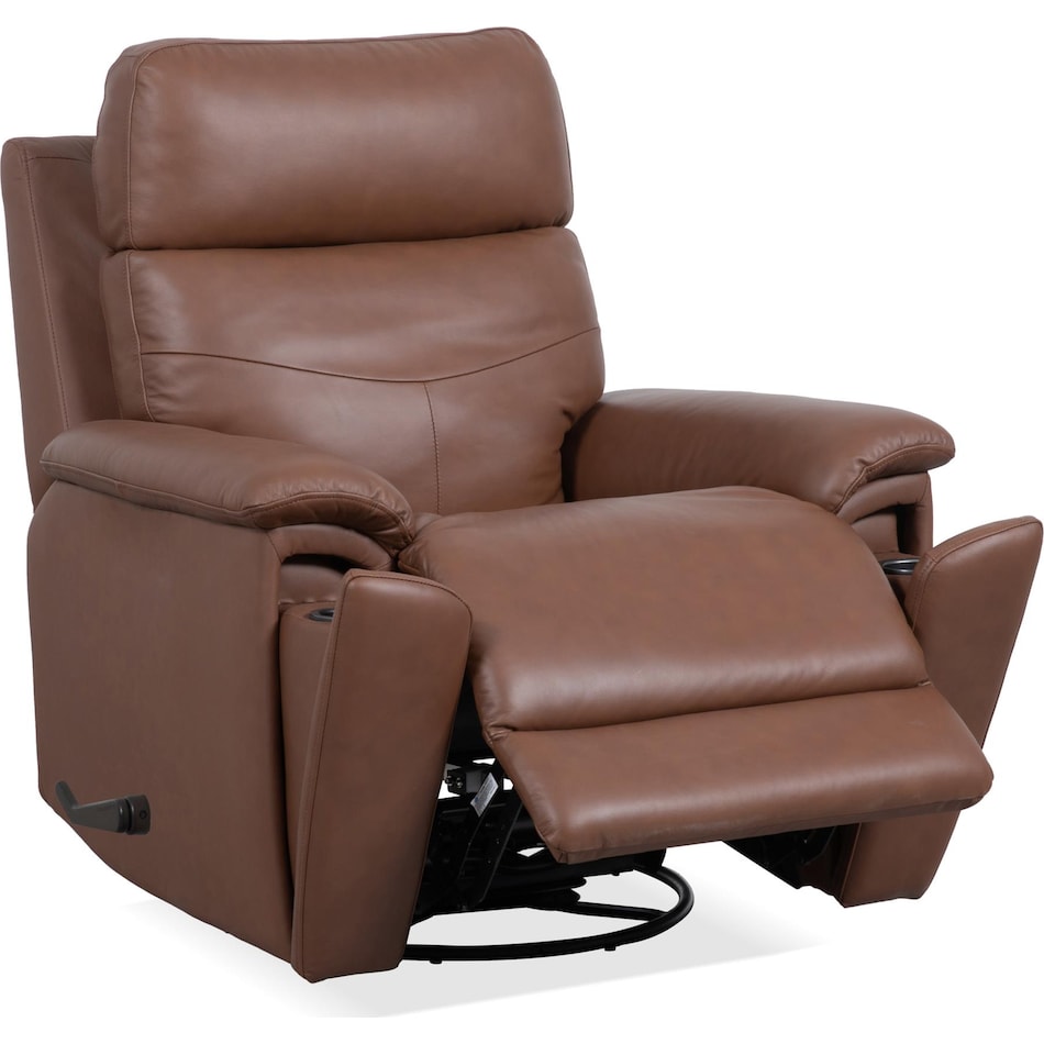 perfect match hickory leather swivel glider recliner   