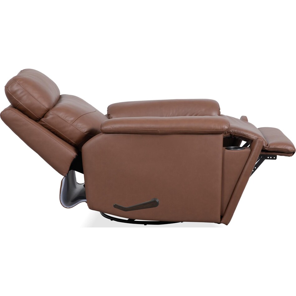 perfect match hickory leather swivel glider recliner   