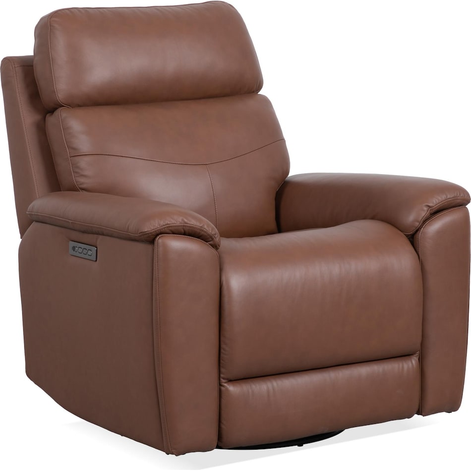 perfect match hickory power leather swivel glider recliner   