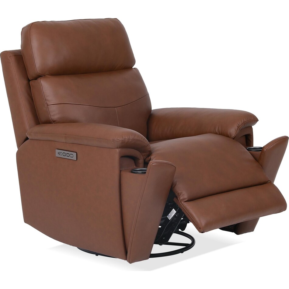 perfect match hickory power leather swivel glider recliner   